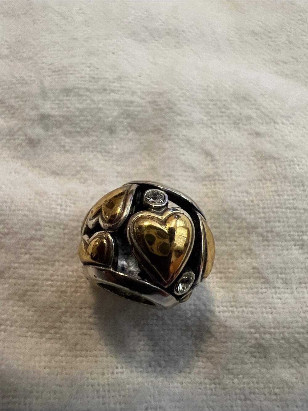 Brighton Two-Tone Gold and Silver Cut Out Heart Bead Charm with Crystals